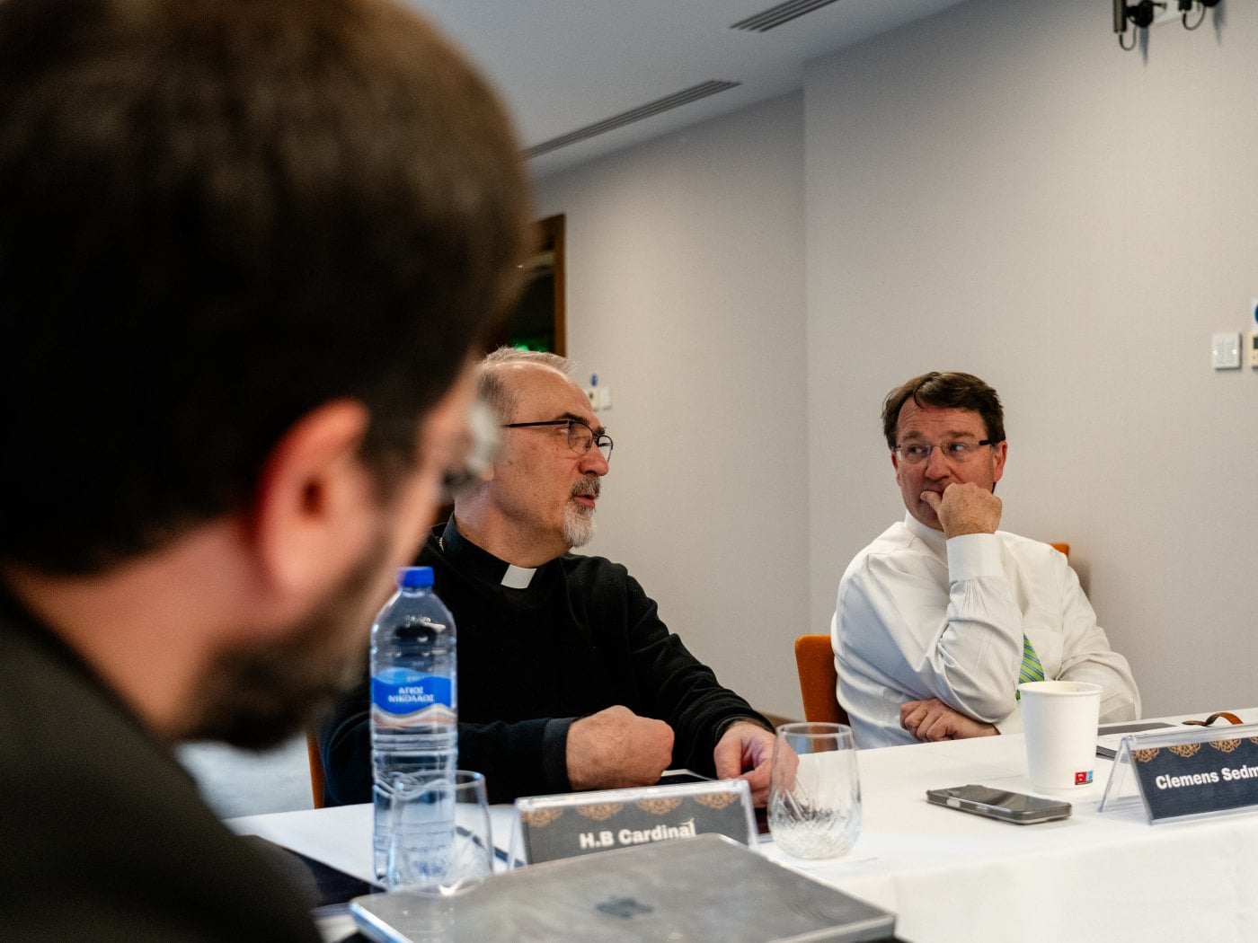 Clemens Sedmak and H.B. Cardinal Pizzaballa at a workshop