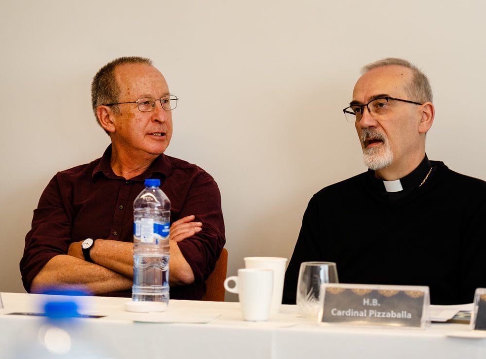 Asher Kaufman and H.B. Cardinal Pizzaballa at a workshop